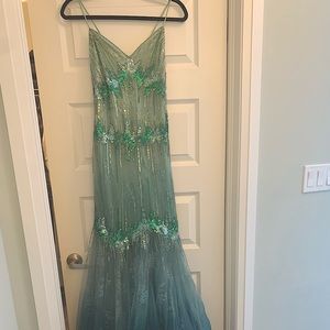 Sea green beaded gown with beautiful lace and chiffon skirt.